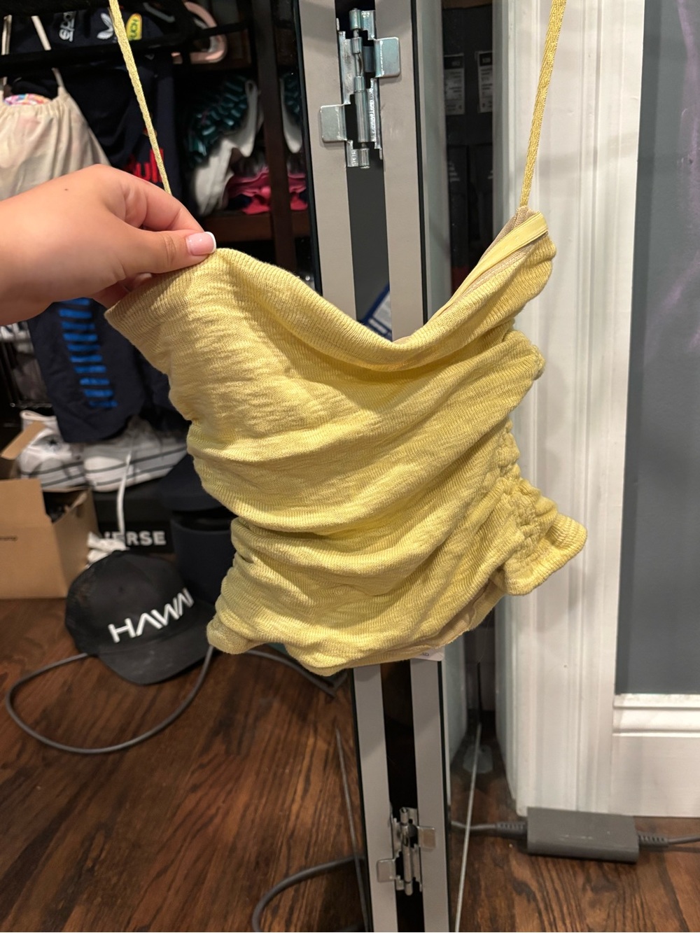 Free People Pale Yellow Ruched Tank
